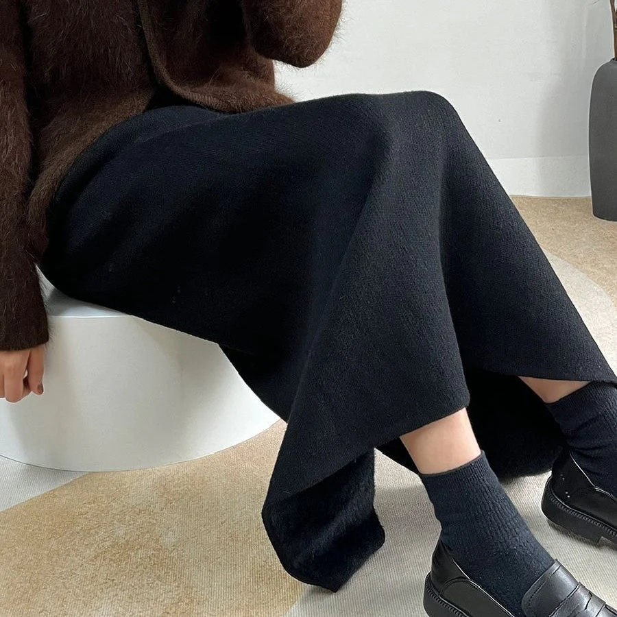 Winter Fleece Midi Skirt | Warm Knit High-Waist Skirt with Side Slit (MS207) - Image 14