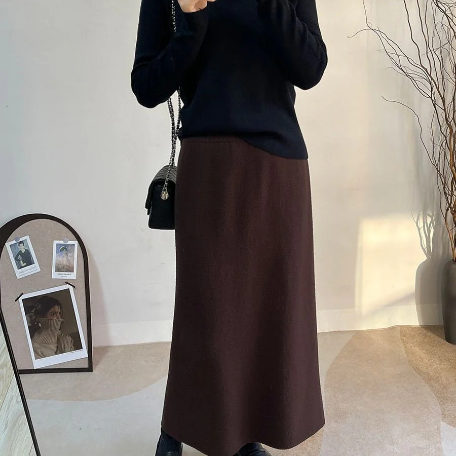 Winter Fleece Midi Skirt | Warm Knit High-Waist Skirt with Side Slit (MS207) - Image 16