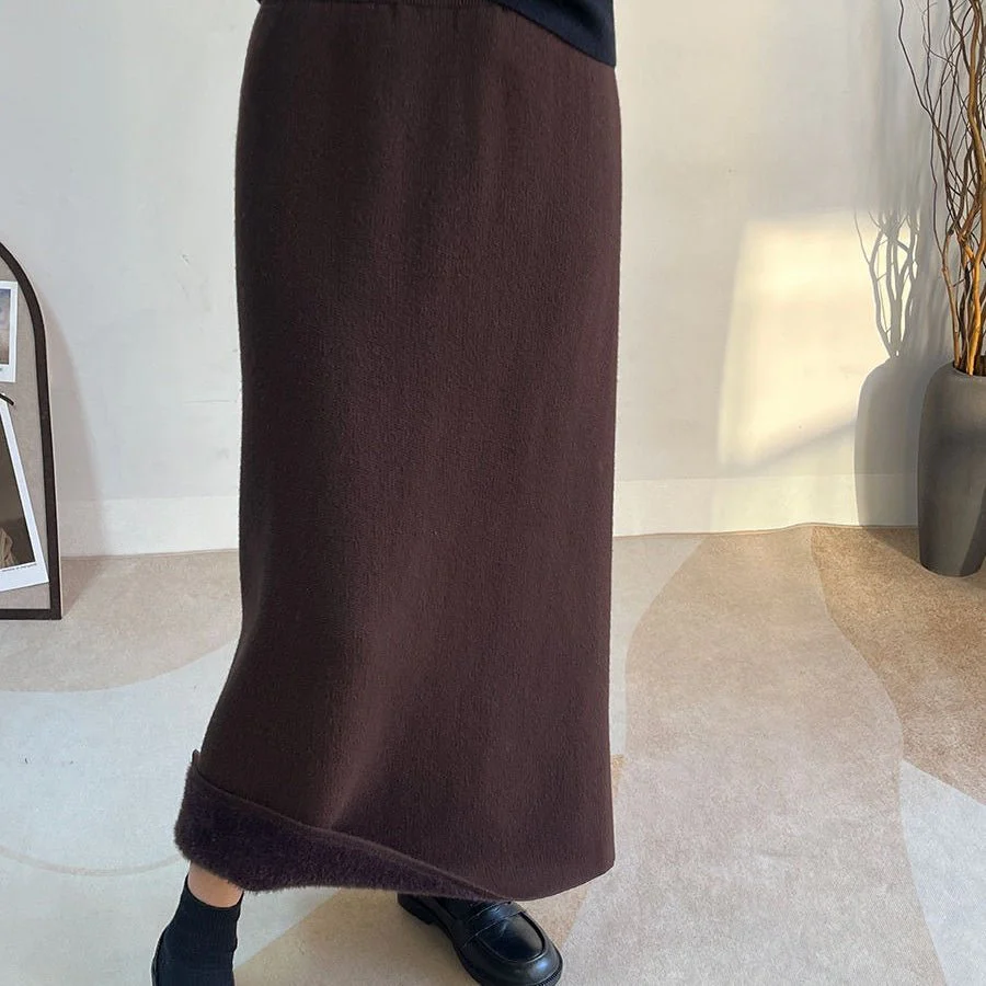 Winter Fleece Midi Skirt | Warm Knit High-Waist Skirt with Side Slit (MS207) - Image 17