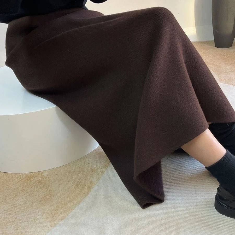 Winter Fleece Midi Skirt | Warm Knit High-Waist Skirt with Side Slit (MS207) - Image 18