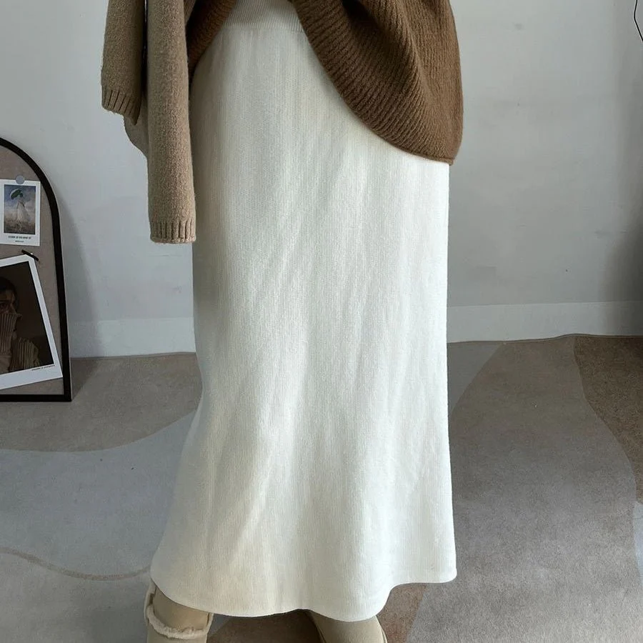 Winter Fleece Midi Skirt | Warm Knit High-Waist Skirt with Side Slit (MS207) - Image 19