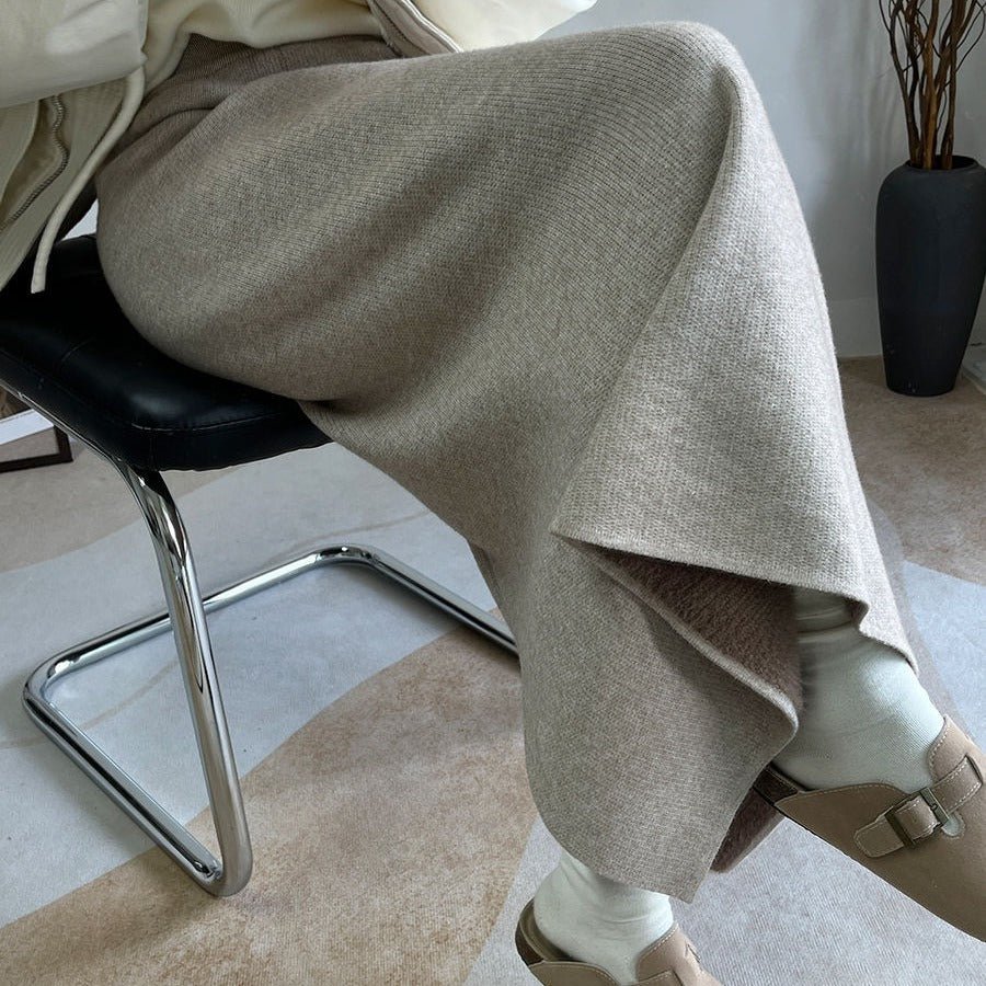 Winter Fleece Midi Skirt | Warm Knit High-Waist Skirt with Side Slit (MS207) - Image 2