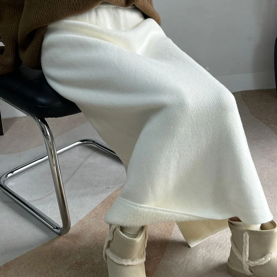 Winter Fleece Midi Skirt | Warm Knit High-Waist Skirt with Side Slit (MS207) - Image 21