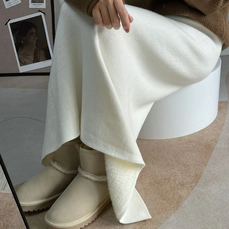 Winter Fleece Midi Skirt | Warm Knit High-Waist Skirt with Side Slit (MS207) - Image 22