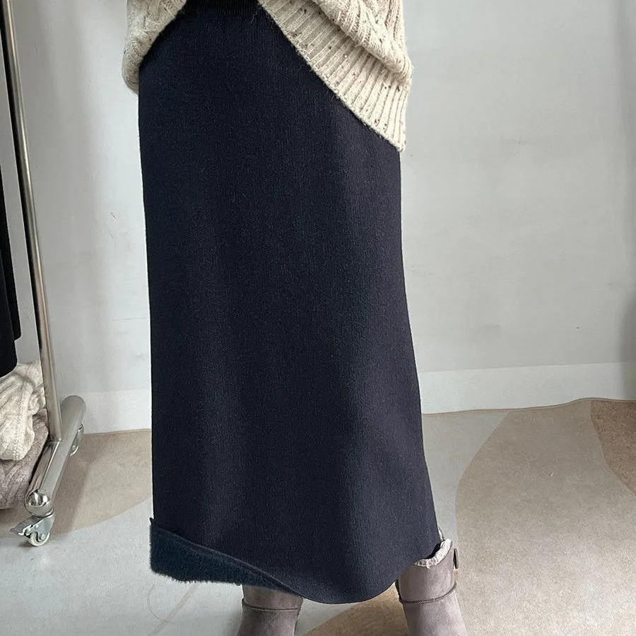 Winter Fleece Midi Skirt | Warm Knit High-Waist Skirt with Side Slit (MS207) - Image 23