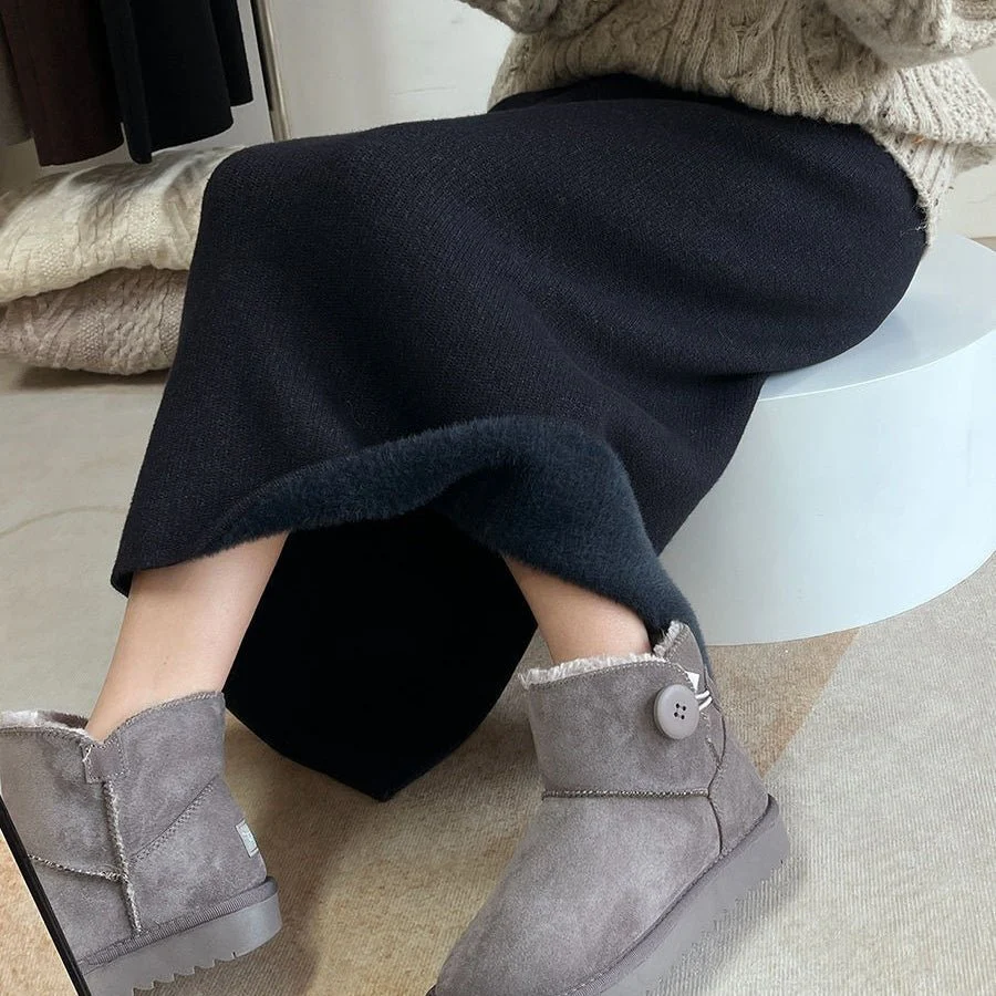 Winter Fleece Midi Skirt | Warm Knit High-Waist Skirt with Side Slit (MS207) - Image 26