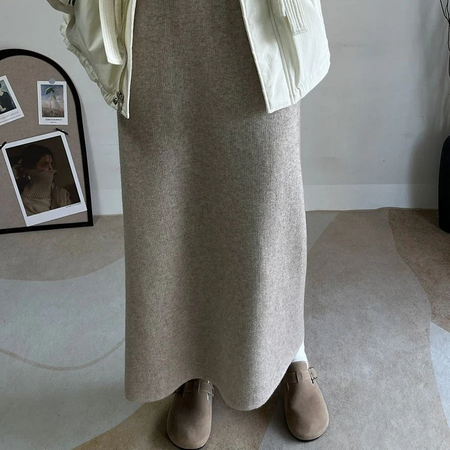 Winter Fleece Midi Skirt | Warm Knit High-Waist Skirt with Side Slit (MS207) - Image 4