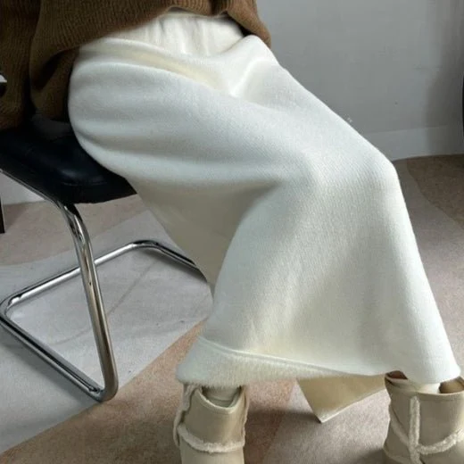 Winter Fleece Midi Skirt | Warm Knit High-Waist Skirt with Side Slit (MS207) - Image 5
