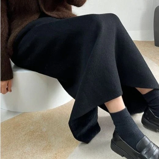 Winter Fleece Midi Skirt | Warm Knit High-Waist Skirt with Side Slit (MS207) - Image 6
