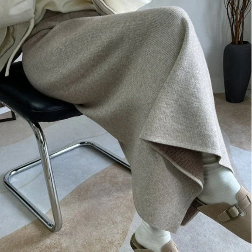 Winter Fleece Midi Skirt | Warm Knit High-Waist Skirt with Side Slit (MS207) - Image 7