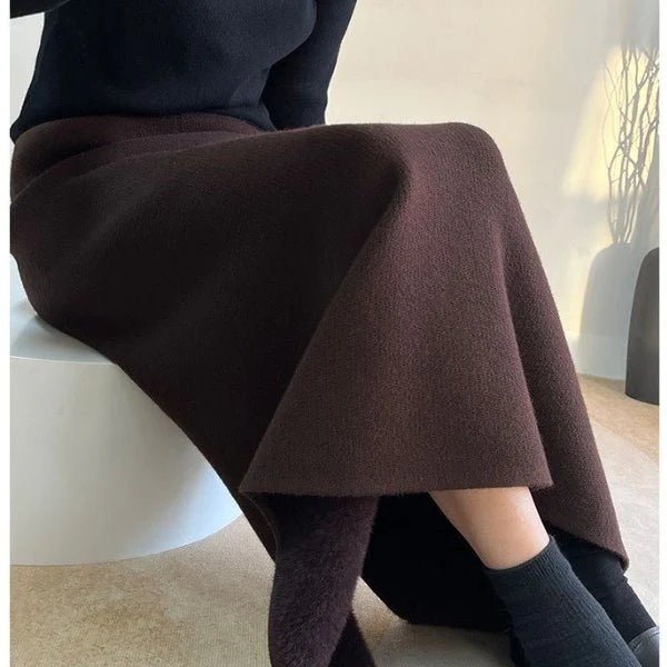 Winter Fleece Midi Skirt | Warm Knit High-Waist Skirt with Side Slit (MS207) - Image 8