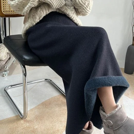 Winter Fleece Midi Skirt | Warm Knit High-Waist Skirt with Side Slit (MS207) - Image 9