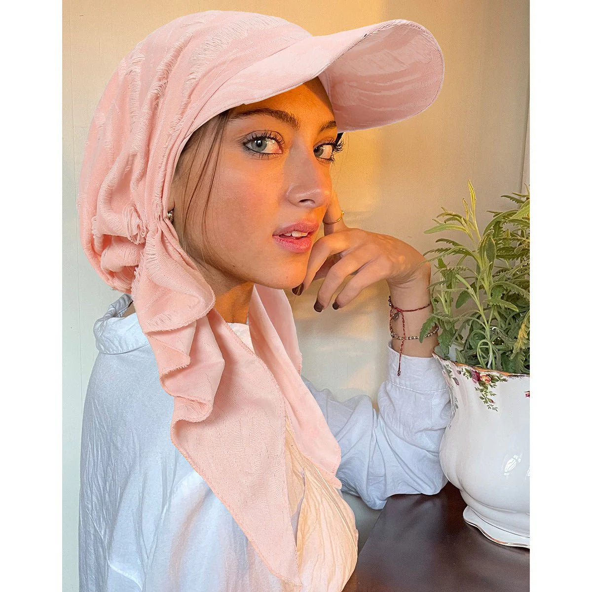 Women's Multi-Color Fashion Baseball Cap – Frayed Edge Boho Beanie with Feather Detail(MH113) - Image 6