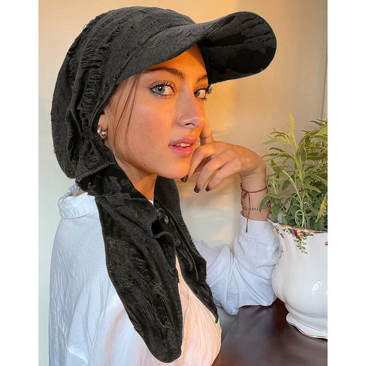 Women's Multi-Color Fashion Baseball Cap – Frayed Edge Boho Beanie with Feather Detail(MH113) - Image 7