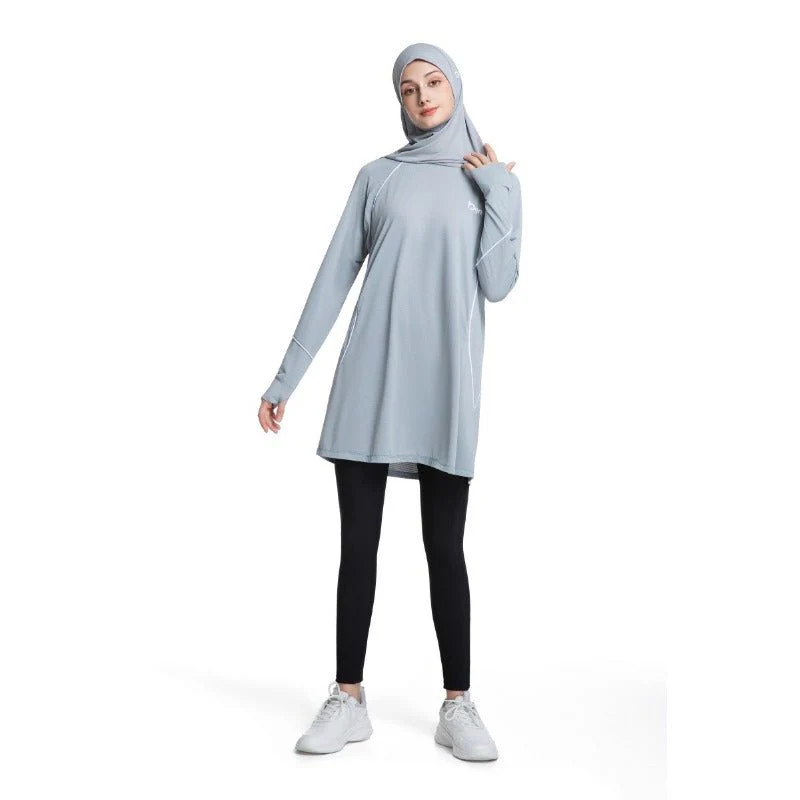 Women's Quick Dry Long Sleeve Modest Workout Top | Polyester Athletic Yoga Tunic with Simple Lines(MS114) - Image 10