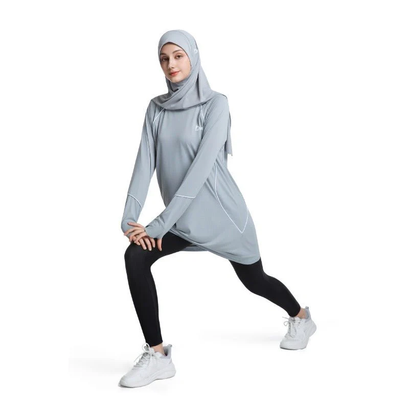 Women's Quick Dry Long Sleeve Modest Workout Top | Polyester Athletic Yoga Tunic with Simple Lines(MS114) - Image 11