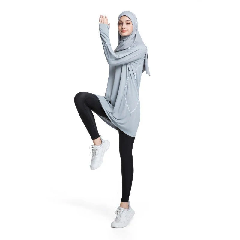 Women's Quick Dry Long Sleeve Modest Workout Top | Polyester Athletic Yoga Tunic with Simple Lines(MS114) - Image 12