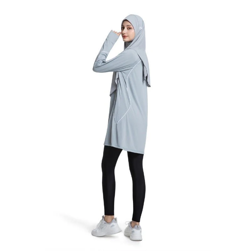 Women's Quick Dry Long Sleeve Modest Workout Top | Polyester Athletic Yoga Tunic with Simple Lines(MS114) - Image 13