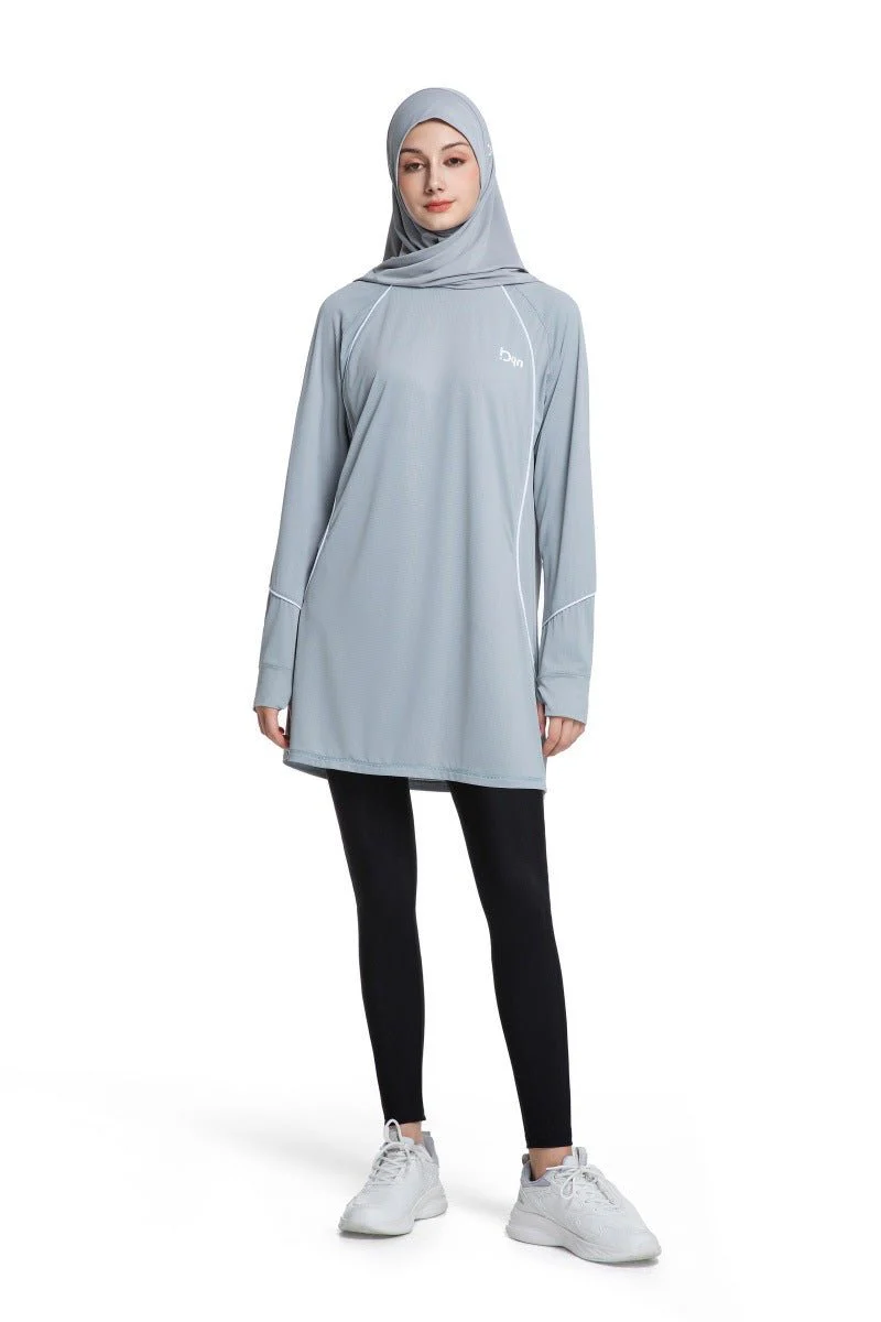 Women's Quick Dry Long Sleeve Modest Workout Top | Polyester Athletic Yoga Tunic with Simple Lines(MS114) - Image 18
