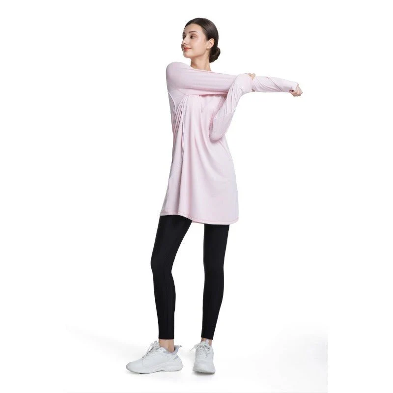Women's Quick Dry Long Sleeve Modest Workout Top | Polyester Athletic Yoga Tunic with Simple Lines(MS114) - Image 4