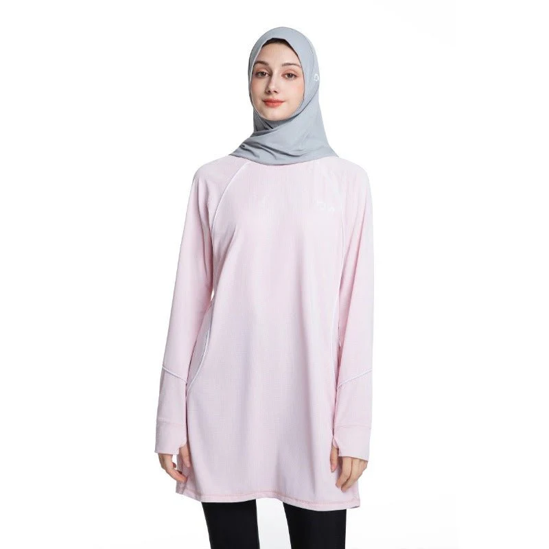 Women's Quick Dry Long Sleeve Modest Workout Top | Polyester Athletic Yoga Tunic with Simple Lines(MS114) - Image 5