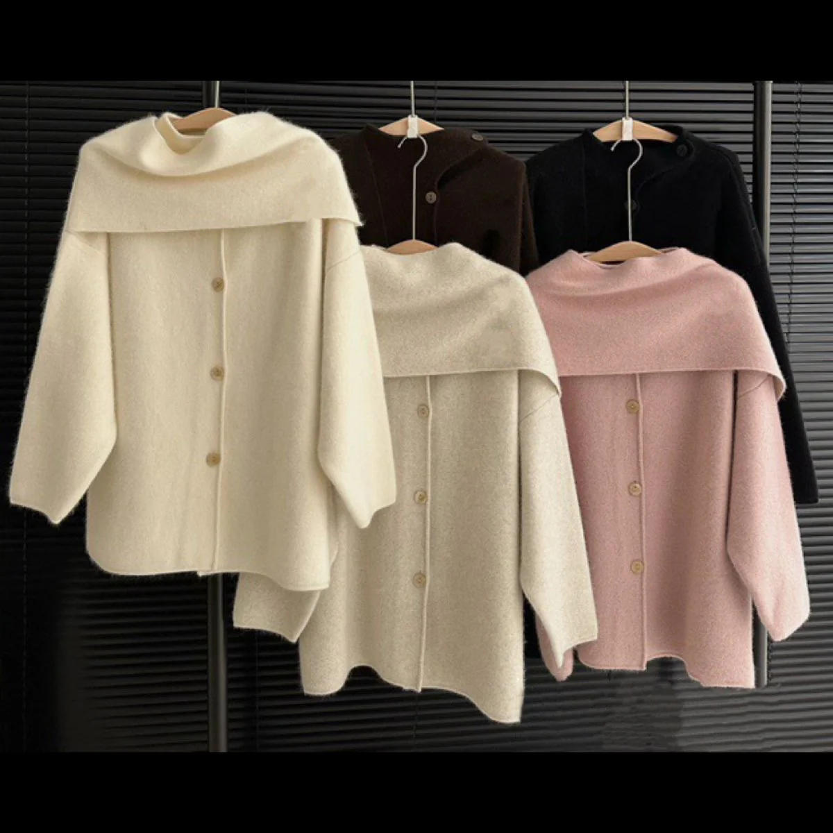 Wool Blend Cape Collar Coat | Mid-Length Button-Front Winter Jacket(MS191) - Image 4